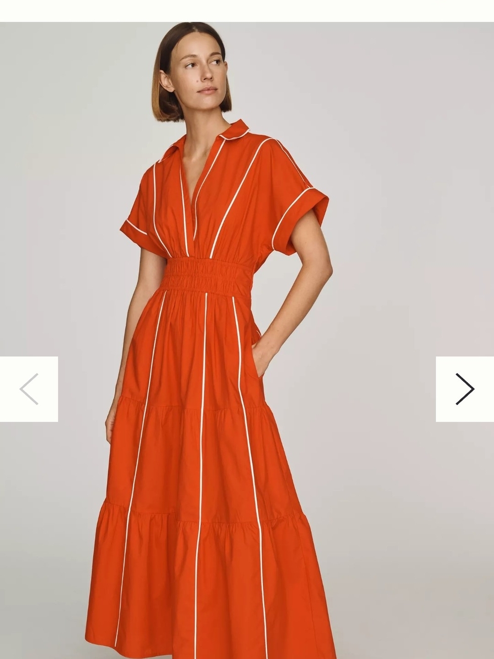 Anthropologie Somerset Maxi Dress in Bright Orange with White Piping